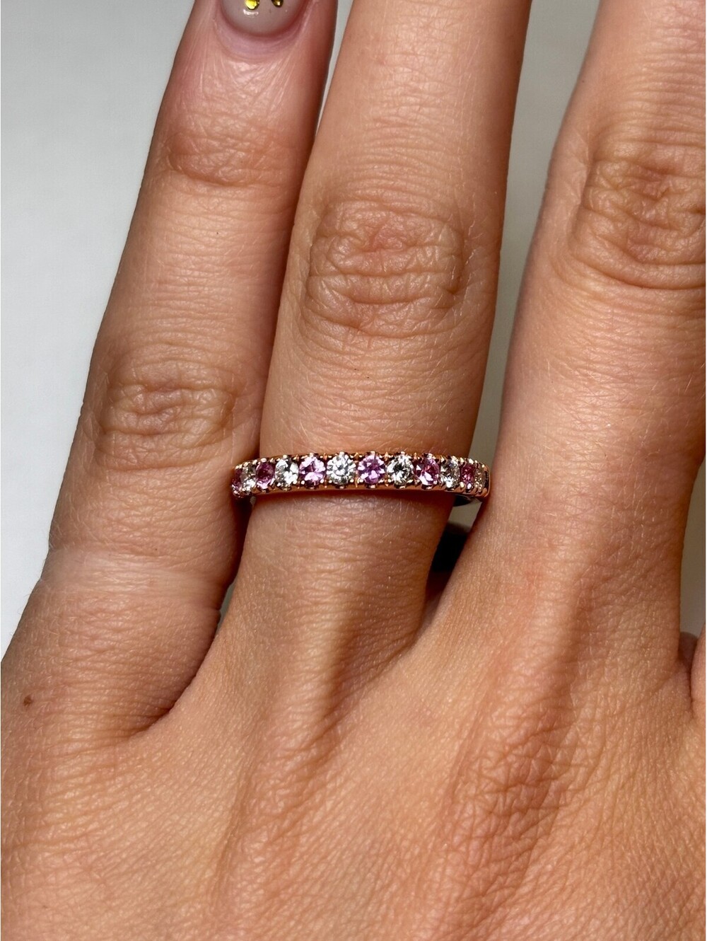 14k Yellow Gold Diamond and Pink Sapphire Ring